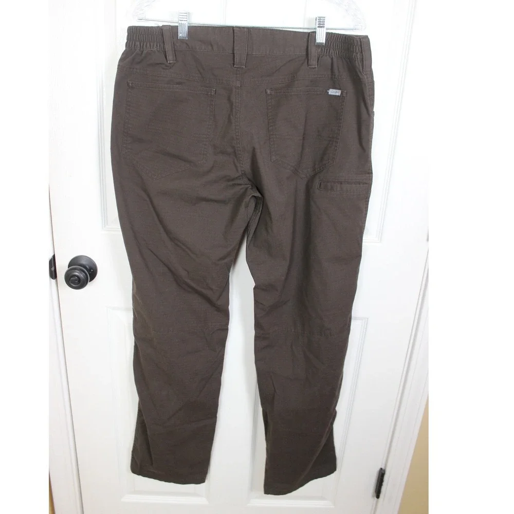 CQR Mens Brown Ripstop Tactical Cargo Pants Elastic Waist Straight Leg 36x31